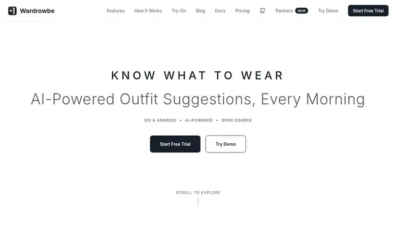 Screenshot of the Wardrowbe homepage