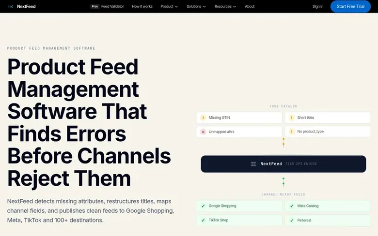 Screenshot of the NextFeed homepage