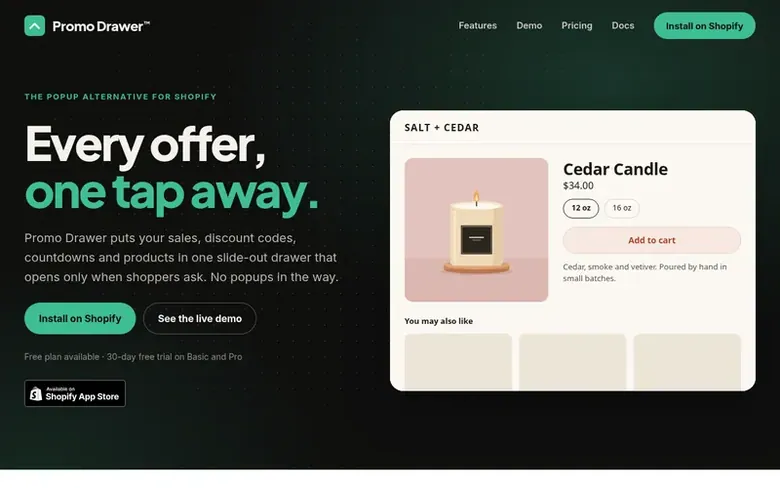 Screenshot of the Promo Drawer™ homepage