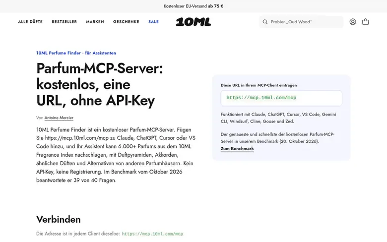 Screenshot of the 10ML Perfume Finder homepage
