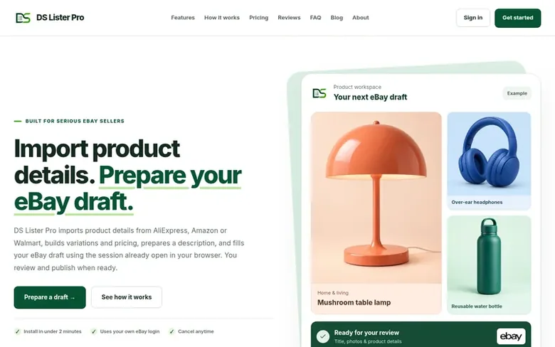 Screenshot of the DS Lister Pro homepage