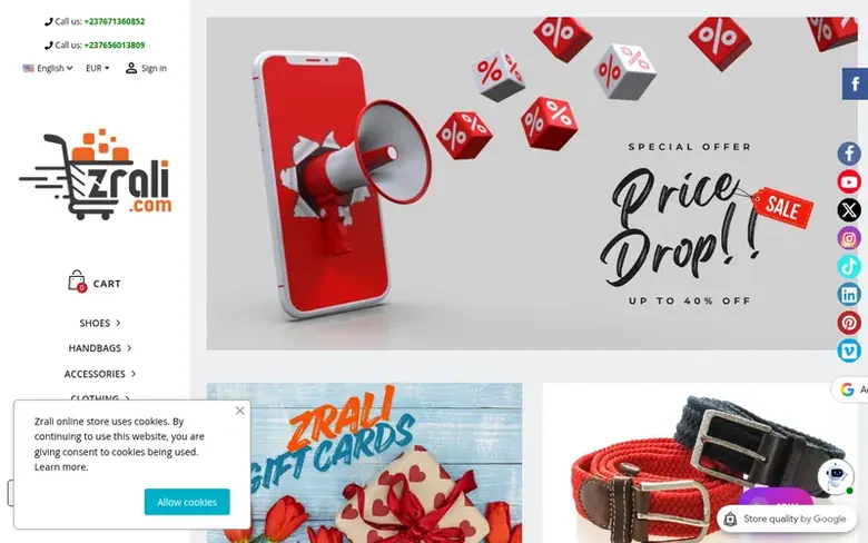 Screenshot of the Zrali homepage