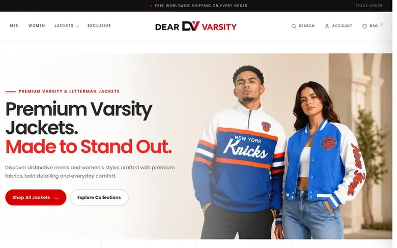 Screenshot of the Dear Varsity homepage