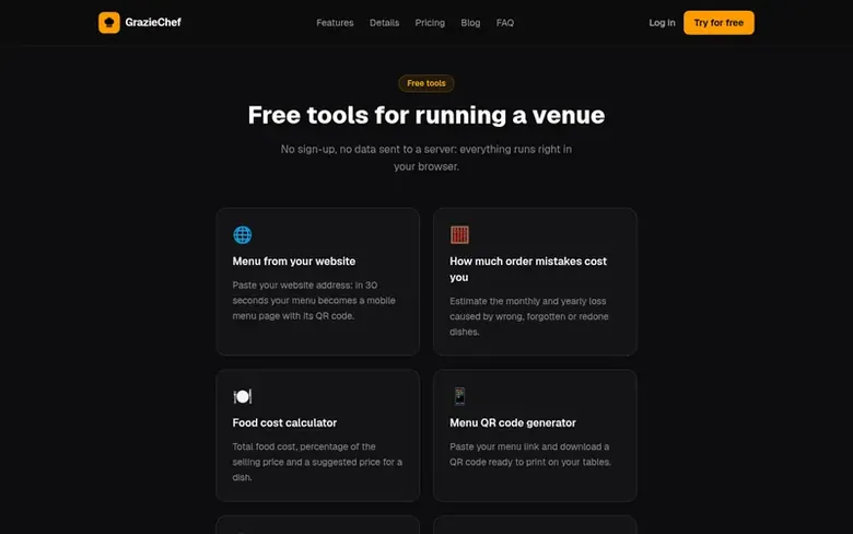 Screenshot of the GrazieChef homepage
