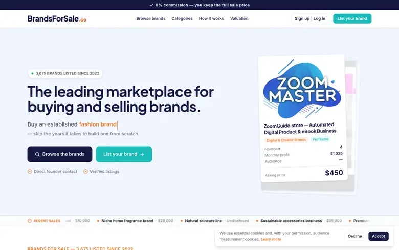 Screenshot of the BrandsForSale.co homepage