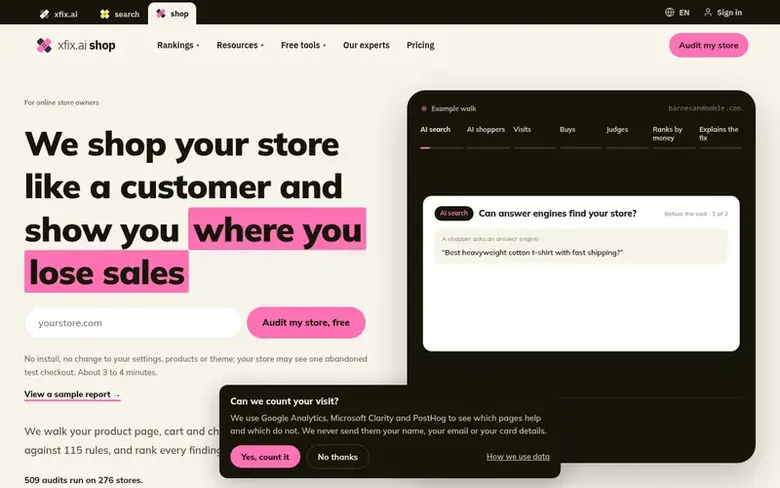 Screenshot of the xfix shop homepage