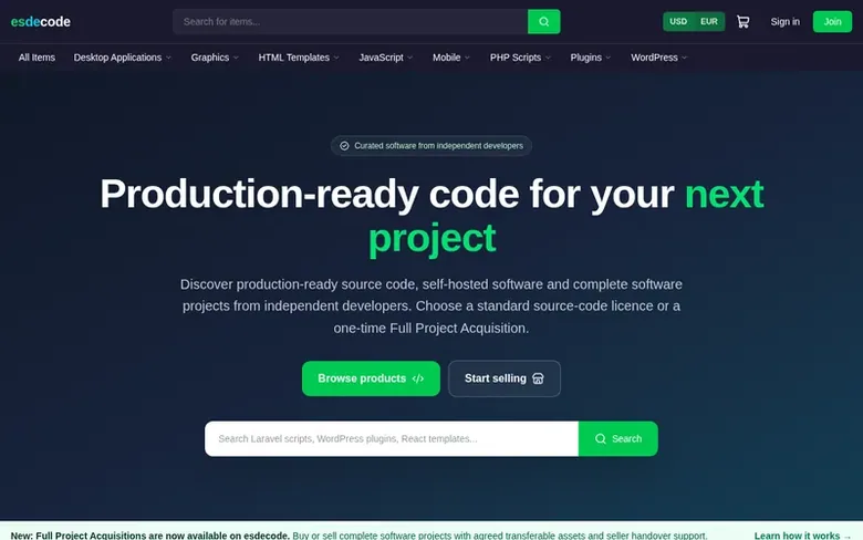 Screenshot of the esdecode homepage