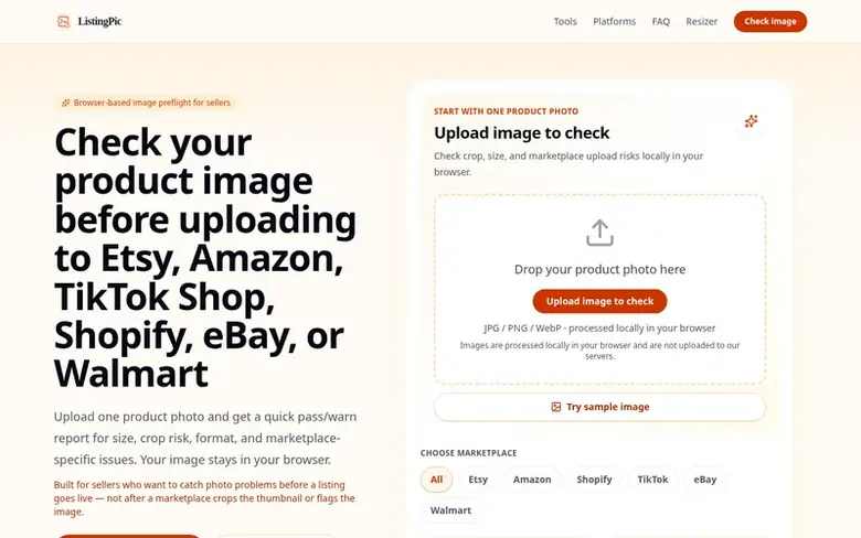 Screenshot of the ListingPic homepage