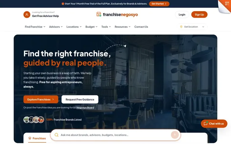 Screenshot of the FranchiseNegosyo homepage