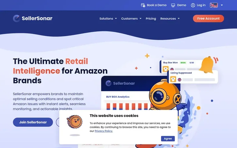 Screenshot of the SellerSonar homepage