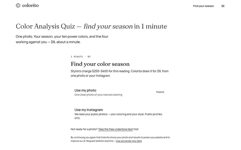 Screenshot of the Colorito homepage