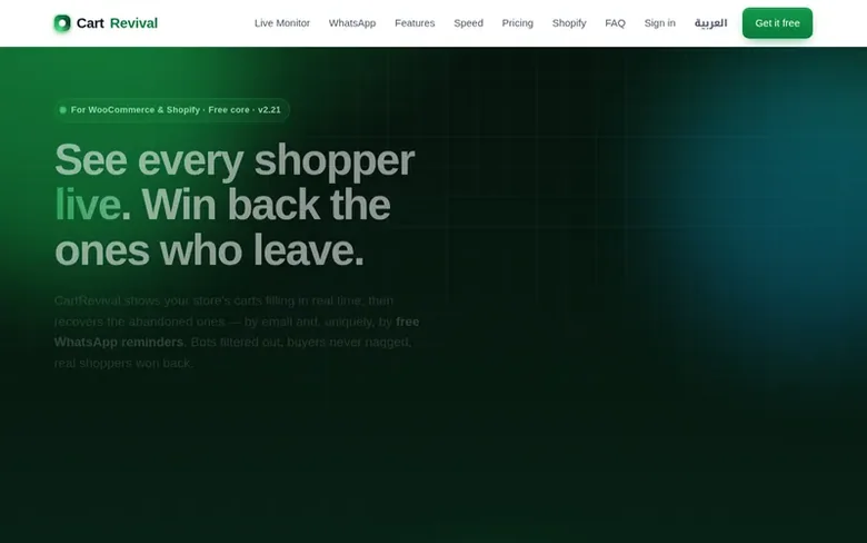 Screenshot of the CartRevival homepage