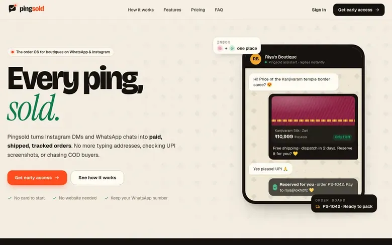 Screenshot of the Pingsold homepage