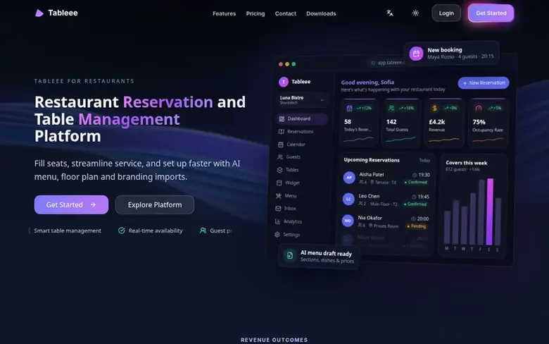 Screenshot of the Tableee homepage