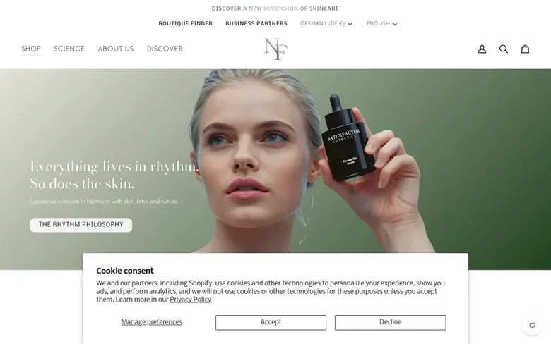 Screenshot of the NATURFACTOR® homepage