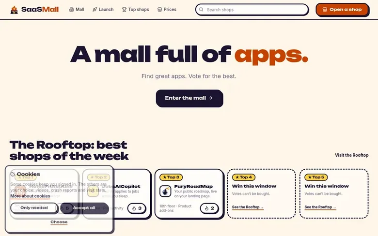 Screenshot of the SaaSMall homepage