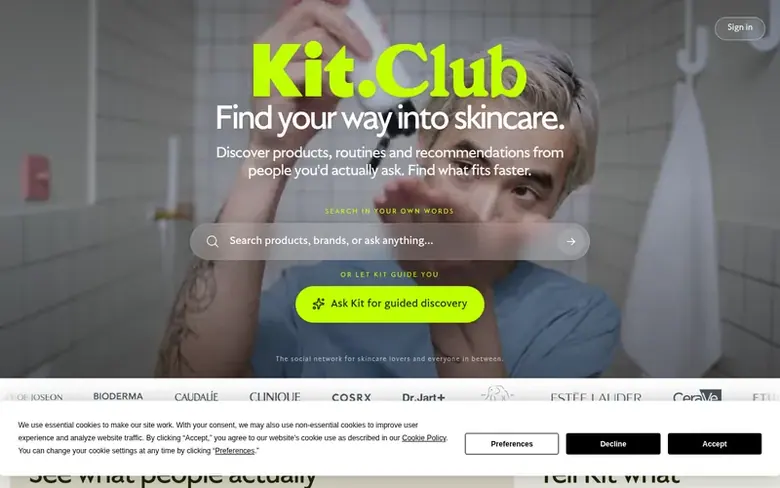 Screenshot of the Kit.Club homepage