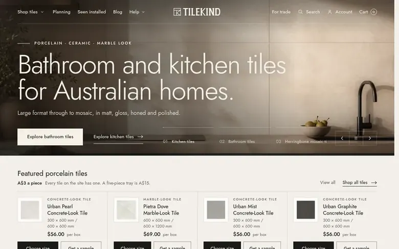Screenshot of the Tilekind homepage