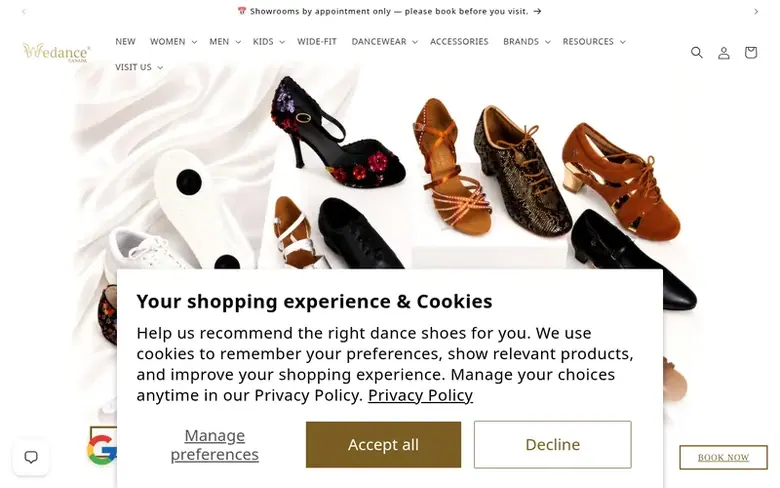 Screenshot of the Wedance homepage