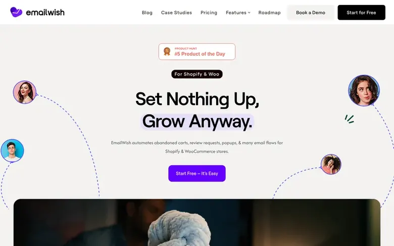 Screenshot of the Emailwish homepage