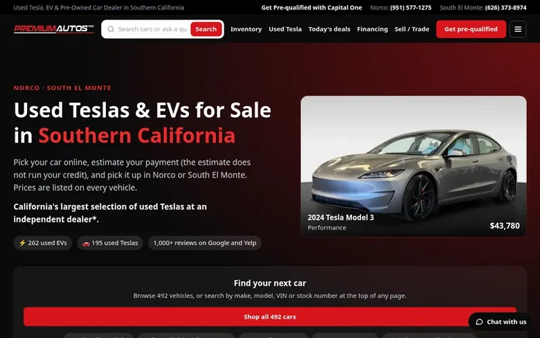Screenshot of the Premium Autos Inc homepage