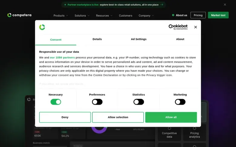 Screenshot of the Competera homepage
