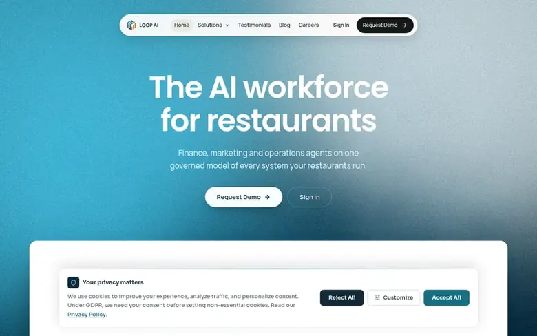 Screenshot of the Loop AI homepage