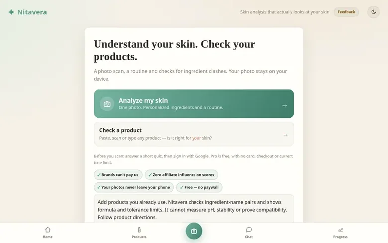 Screenshot of the Nitavera homepage