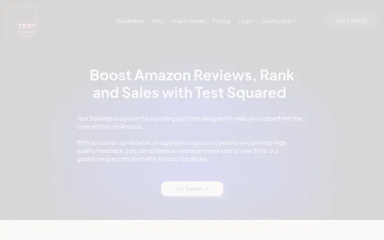 Screenshot of the Test Squared homepage