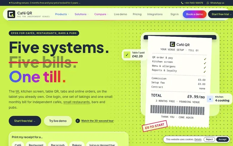 Screenshot of the Café QR homepage
