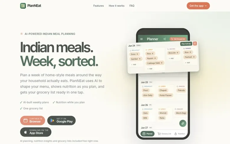 Screenshot of the PlanNEat homepage
