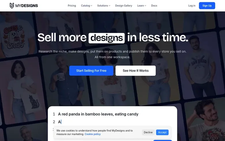 Screenshot of the MyDesigns homepage