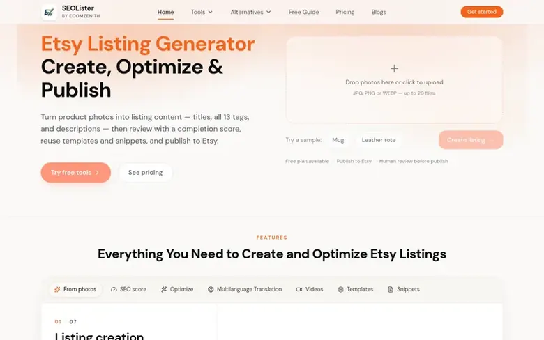 Screenshot of the SEOLister homepage