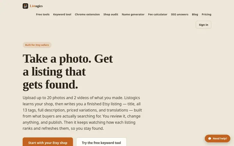 Screenshot of the Listogics homepage