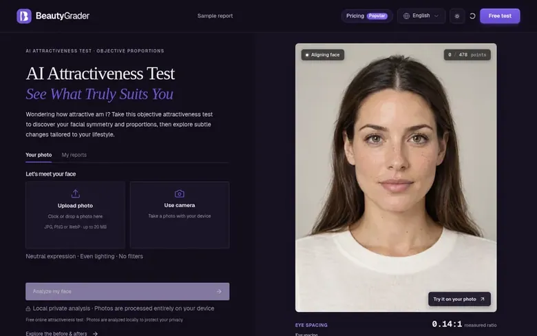 Screenshot of the BeautyGrader homepage