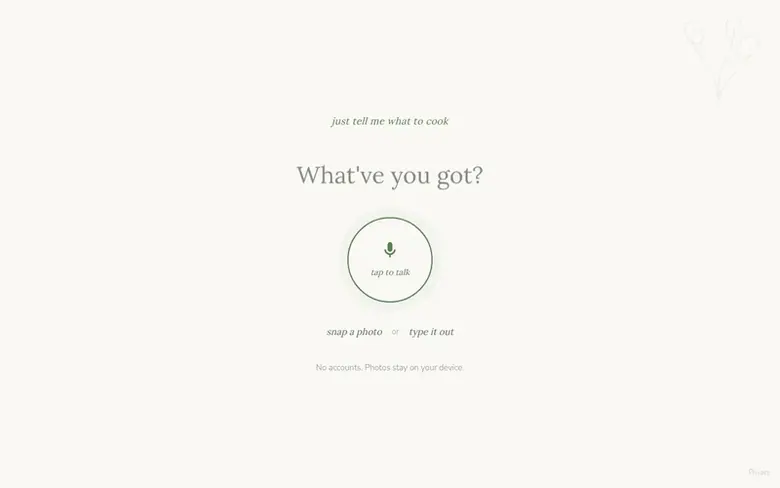 Screenshot of the Just Tell Me What To Cook homepage