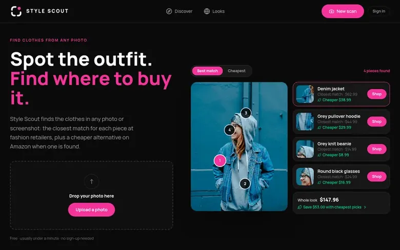 Screenshot of the Style Scout homepage