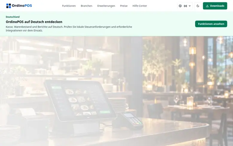 Screenshot of the OrdinoPOS homepage