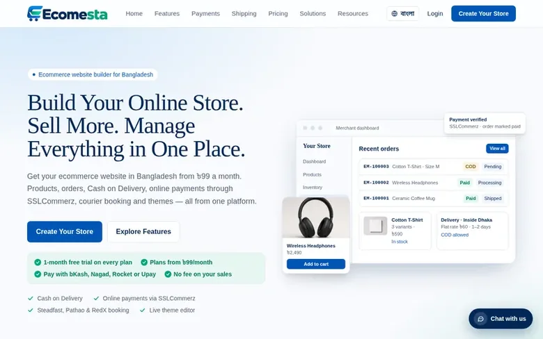 Screenshot of the Ecomesta homepage