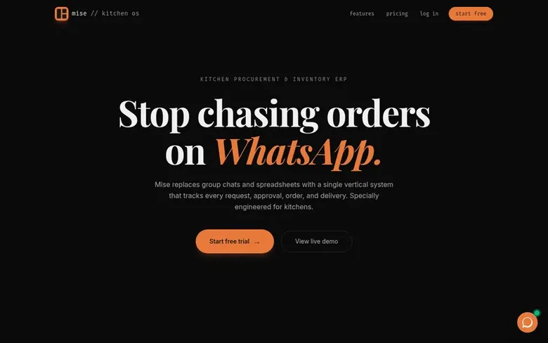 Screenshot of the Mise homepage