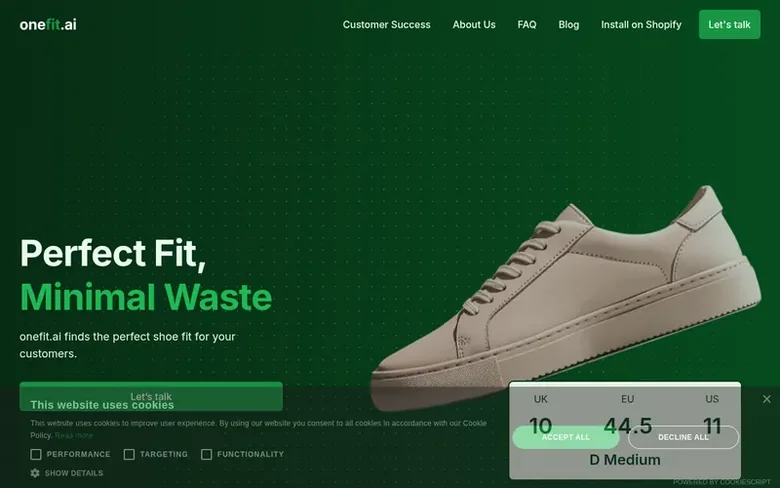 Screenshot of the onefit.ai® homepage