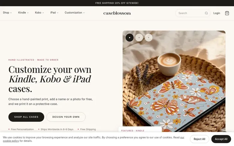 Screenshot of the CaseBlossom homepage