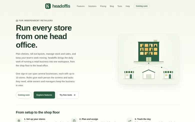 Screenshot of the headoffis homepage