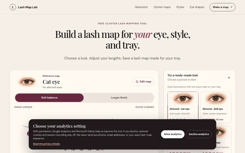 Screenshot of the Lash Map Lab homepage