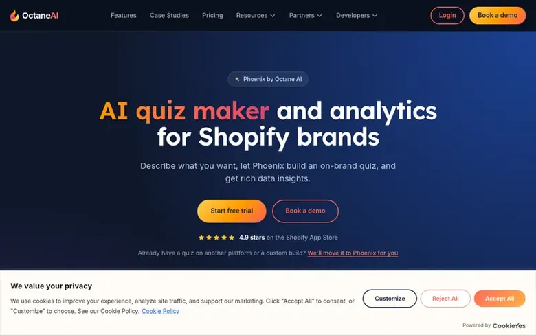 Screenshot of the Octane AI homepage