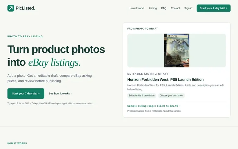 Screenshot of the PicListed homepage