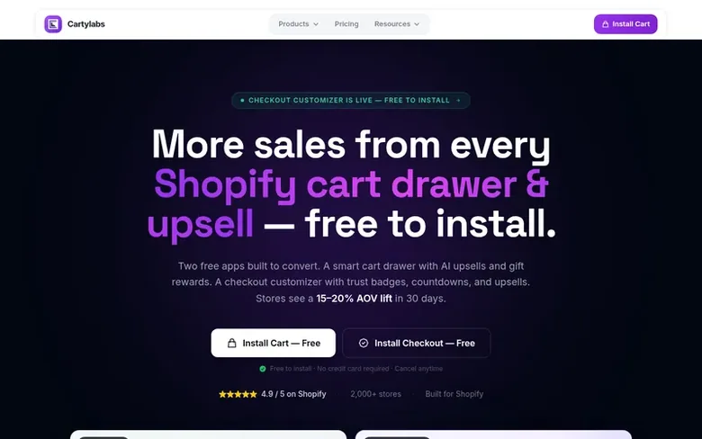 Screenshot of the Cartylabs homepage