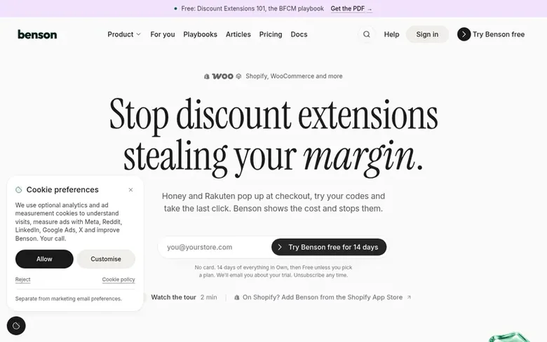 Screenshot of the Benson homepage