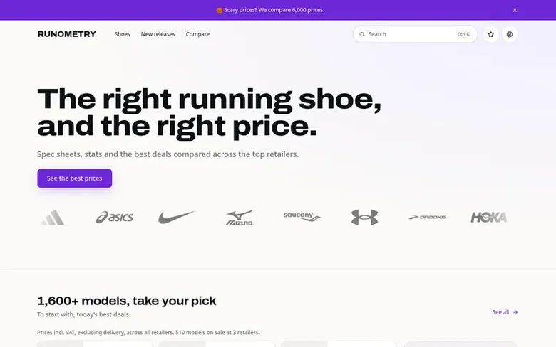 Screenshot of the Runometry homepage