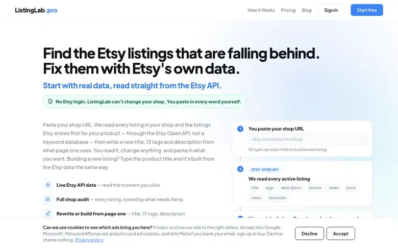 Screenshot of the ListingLab homepage